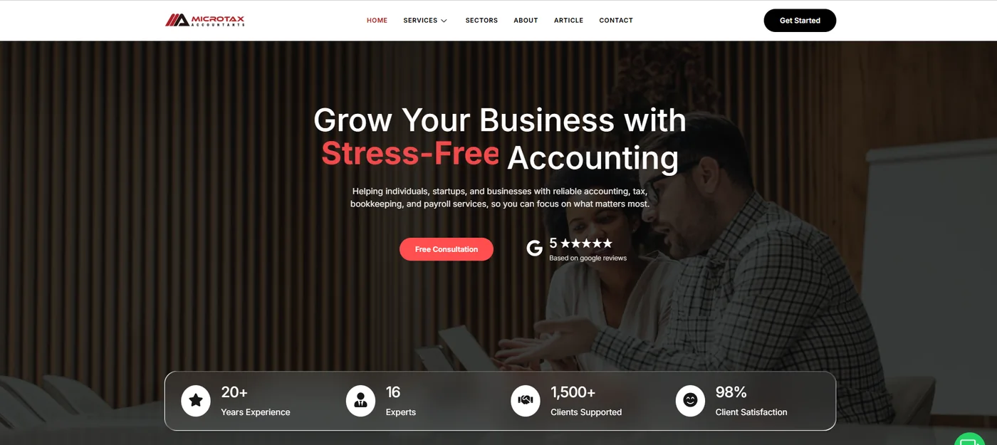 MicroTax Accountants website built by Fynvro Web