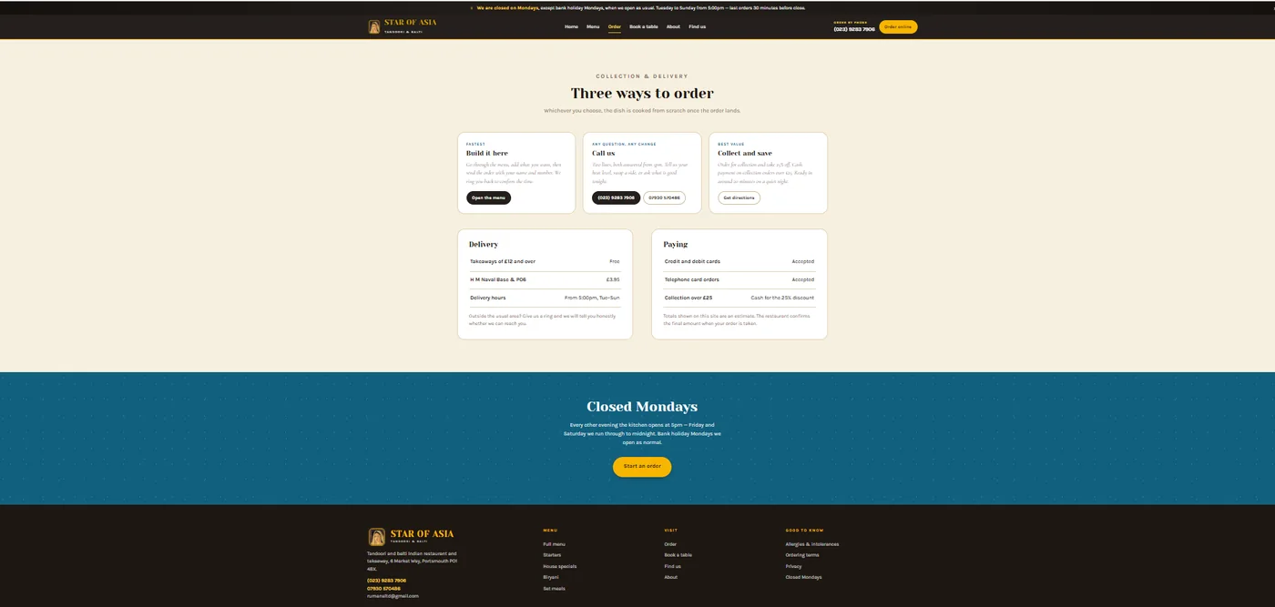 The Star of Asia ordering page